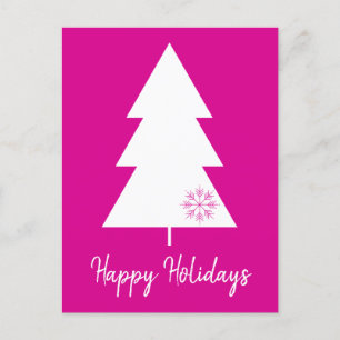 Happy Holidays Hot Pink White Christmas Tree Holiday Postcard