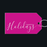 Happy Holidays Hot Pink White Minimalist Gift Tags<br><div class="desc">This minimalist and elegant gift tag features white Happy Holidays text on the front side and on the back side personalise it with your name or family name. The background is in hot pink colour.</div>