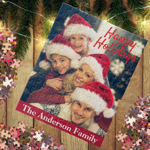 Happy Holidays I Family Name Personalized Photo Jigsaw Puzzle