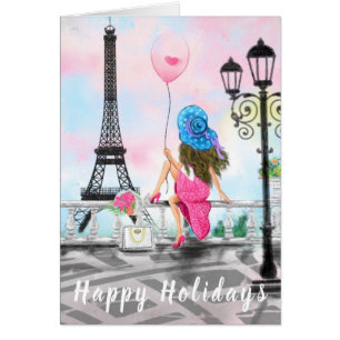 Happy Holidays - i Love Paris - Woman with Balloon