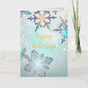 Happy Holidays Ice Blue Snowflake  Foil Holiday Card