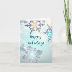 Happy Holidays Ice Blue Snowflake Holiday Card