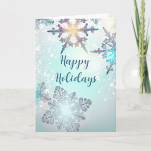 Happy Holidays Ice Blue Snowflake  Thank You Card