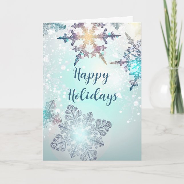 Happy Holidays Ice Blue Snowflake  Thank You Card (Front)