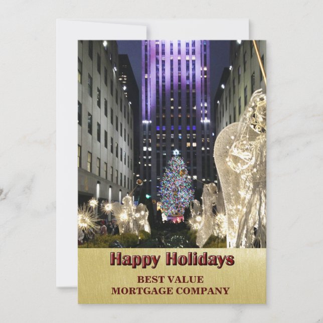Happy Holidays Iconic Rockefeller Plaza Business Holiday Card (Front)