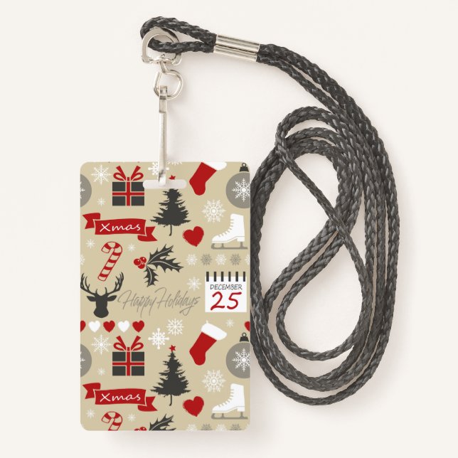 Happy Holidays ID Badge (Front with Lanyard)