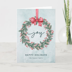 Happy Holidays Illustrated Christmas Bow Wreath Card