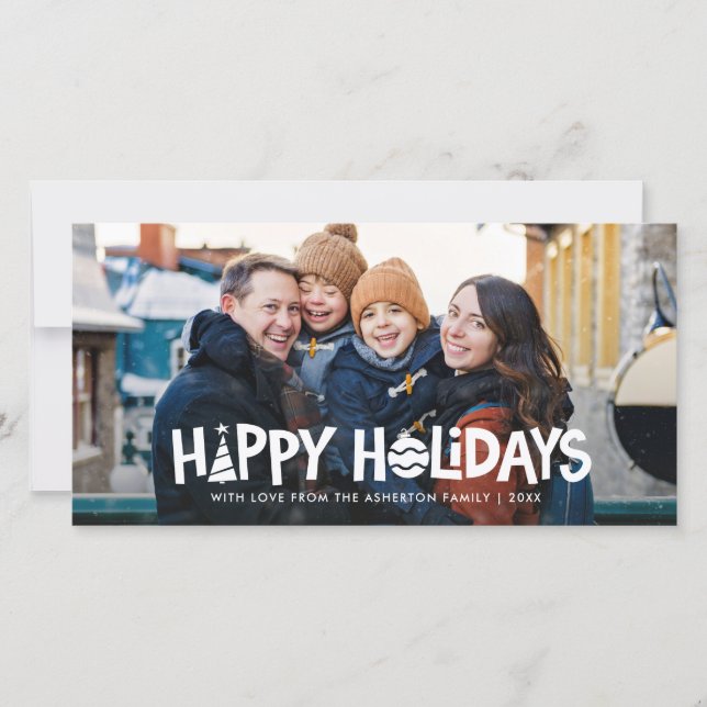 Happy Holidays illustrations horizontal photo card (Front)