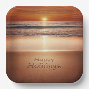 Happy Holidays In Beach Sand Paper Plate