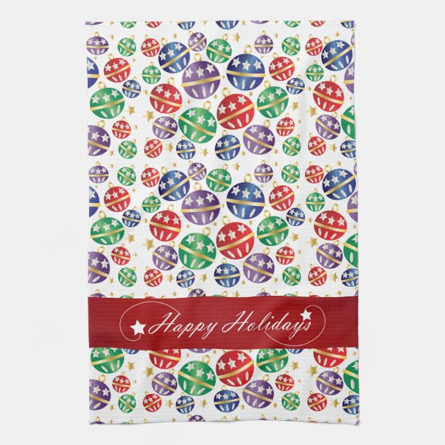 Happy Holidays Jingle Bell Christmas Tea Towel (Vertical)