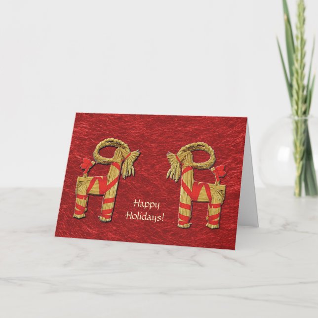 Happy Holidays Jul Bok Goat Custom Scandinavian Holiday Card (Front)