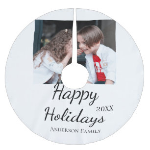 Happy holidays kids family photo modern gifts text brushed polyester tree skirt