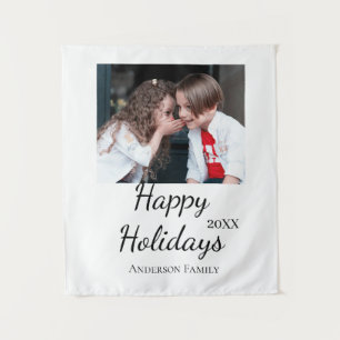 Happy holidays kids family photo modern gifts text tapestry