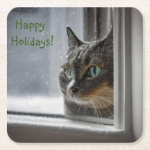 Happy Holidays Kitty Cat Coasters