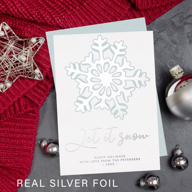 Happy Holidays let it snow modern silver snowflake Foil Holiday Card (Creator Uploaded)