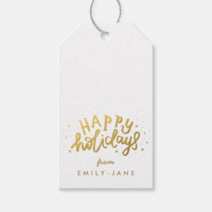 Happy Holidays Lettering Gold Christmas Gift Tags