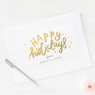Happy Holidays Lettering Gold Foil Christmas Rectangular Sticker