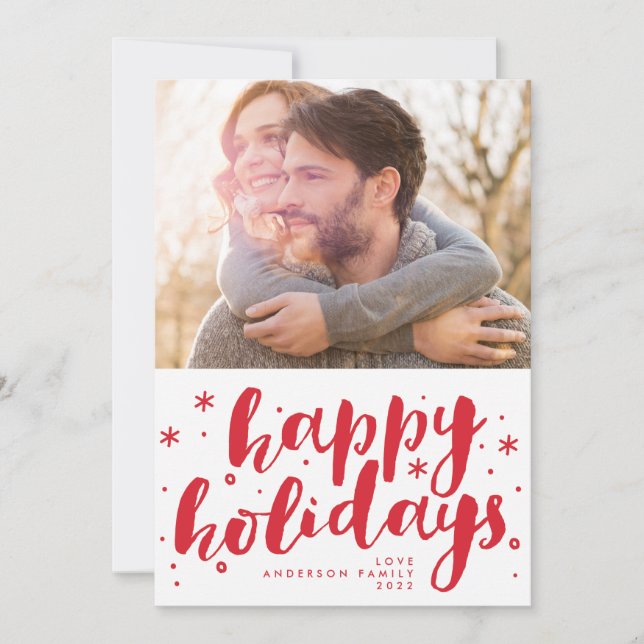 Happy Holidays Lettering Tag Photo Christmas Holiday Card (Front)