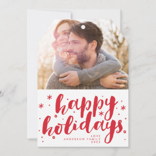 Happy Holidays Lettering Tag Photo Christmas Holiday Card
