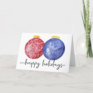 Happy Holidays Lettering Watercolor Ornaments Cute Holiday Card