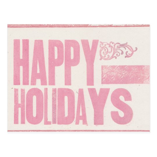 Happy Holidays Letterpress printed postcard pink