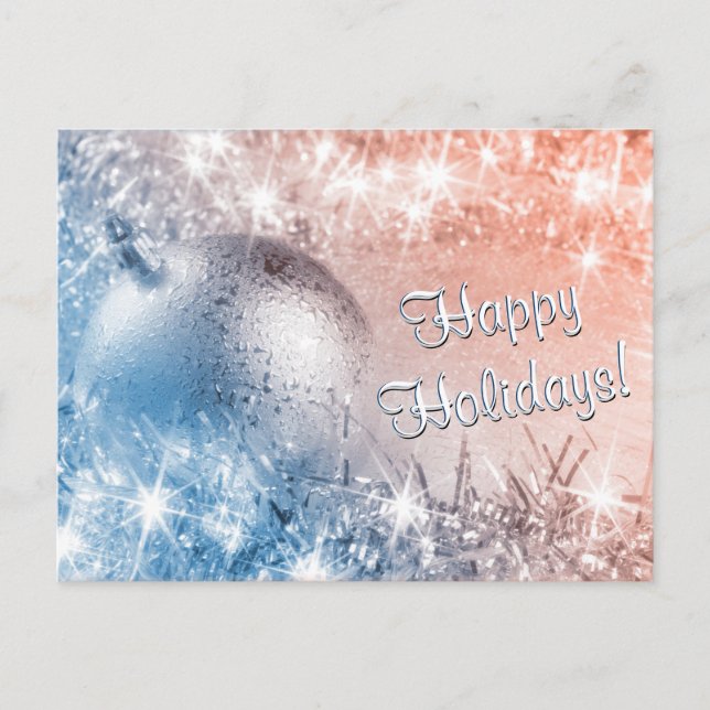 Happy Holidays Light Blue and Coral Christmas Postcard (Front)