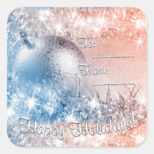 Happy Holidays Light Blue and Coral Christmas Square Sticker