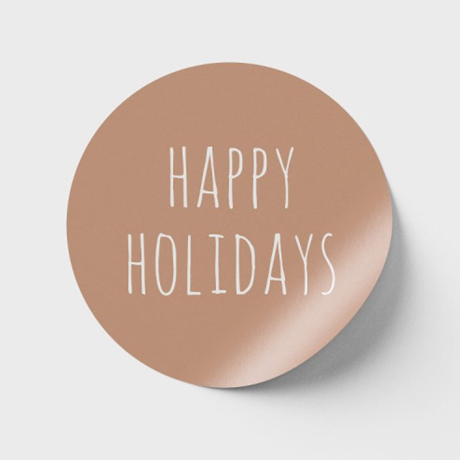 Happy Holidays | Light Terracotta Cute Christmas Classic Round Sticker (Creator Uploaded)