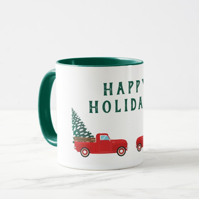 Happy Holidays Little Pickup Truck Christmas Trees Mug (Front Left)