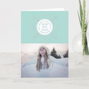 Happy Holidays Love Peace Joy Ornate Seal Photo Holiday Card