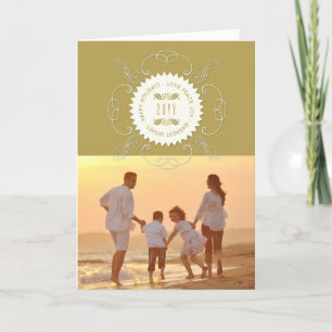 Happy Holidays Love Peace Joy Ornate Seal Photo Holiday Card
