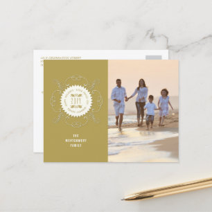 Happy Holidays Love Peace Joy Ornate Seal Photo Holiday Postcard