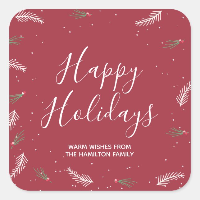 Happy Holidays Lovely Christmas Foliage Square Sticker (Front)