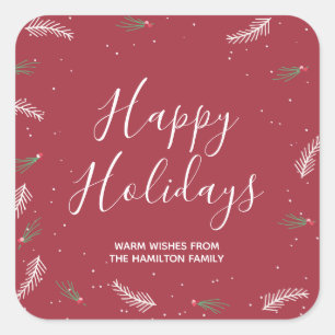 Happy Holidays Lovely Christmas Foliage Square Sticker