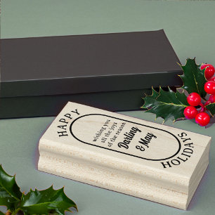 Happy Holidays Lozenge Logo Style Bold Script Rubber Stamp