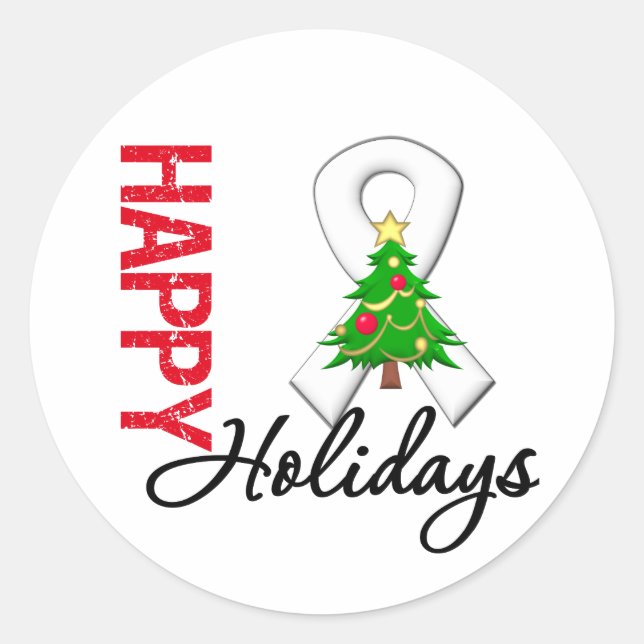 Happy Holidays Lung Cancer Awareness Classic Round Sticker (Front)