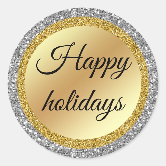 happy holidays,luxury gold and silver background classic round sticker (Front)