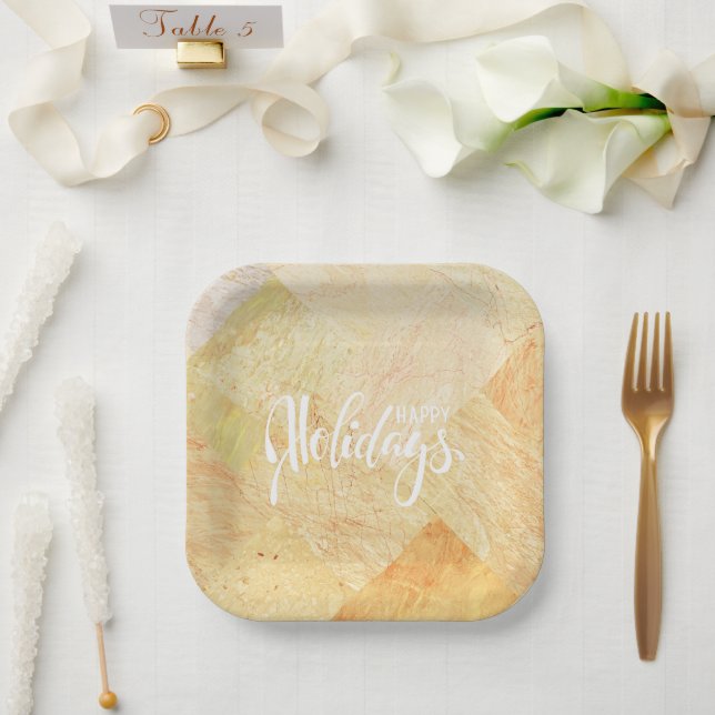 Happy Holidays Marbled  Paper Plate (Wedding)
