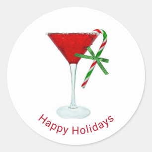 Happy Holidays Martini glass Classic Round Sticker