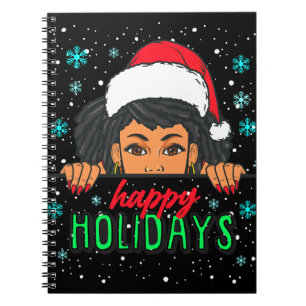 Happy Holidays melanin Christmas Black Girl Magic Notebook