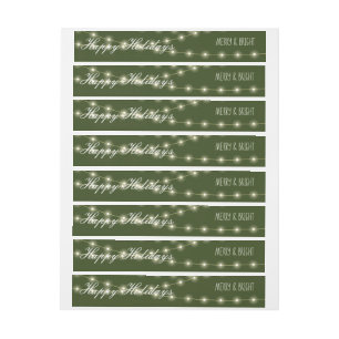 Happy Holidays Merry and Bright Christmas Lights  Wrap Around Label