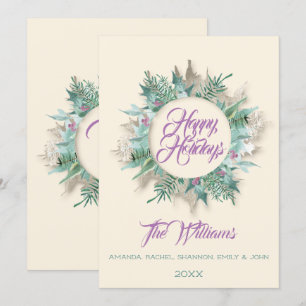Happy Holidays Merry Belly Monogram Ivory Purple Invitation