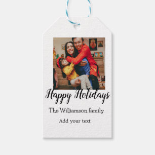 Happy Holidays merry Christmas add family name ph Gift Tags