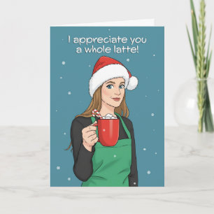 Happy Holidays Merry Christmas Barista Woman  Holiday Card