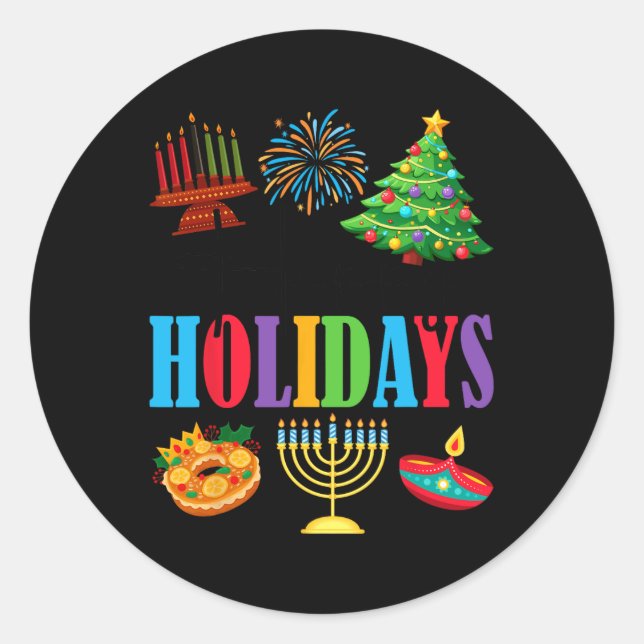 Happy Holidays Merry Christmas Happy Hanukkah Happ Classic Round Sticker (Front)