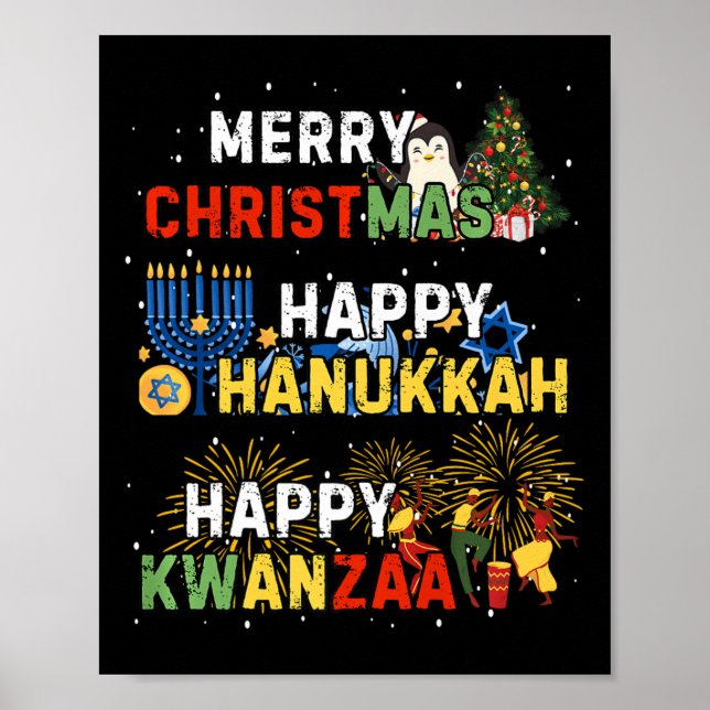 Happy Holidays Merry Christmas Happy Hanukkah Happ Poster (Front)