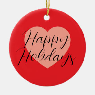 Happy Holidays Merry Christmas Holiday Time Heart Ceramic Tree Decoration