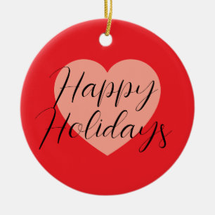 Happy Holidays Merry Christmas Holiday Time Heart Ceramic Tree Decoration