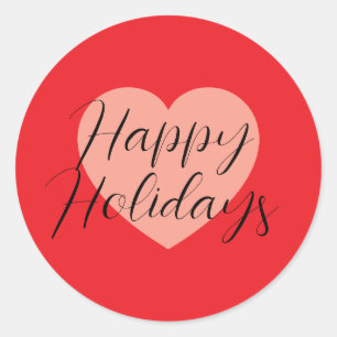 Happy Holidays Merry Christmas Holiday Time Heart Classic Round Sticker