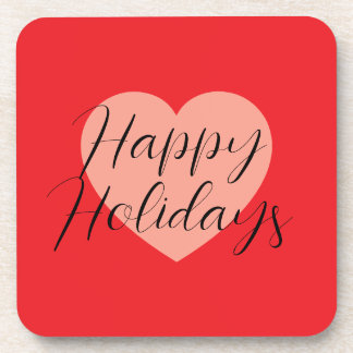 Happy Holidays Merry Christmas Holiday Time Heart Coaster